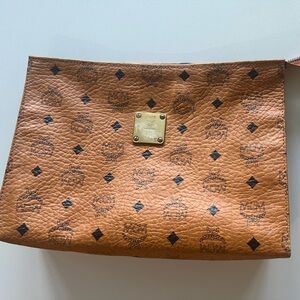 MCM Cognac Visetos Leather Clutch Pouch